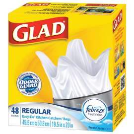 GLAD Easy-Tie 30219FRM1 Garbage Bag, Regular, Plastic, White