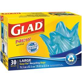GLAD Easy-Tie 11578PAK2 Recycling Bag, L, 77 L Capacity, Plastic, Blue