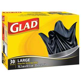 GLAD Easy-Tie 11837PAK2 Garbage Bag, L, Plastic, Black