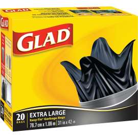GLAD Easy-Tie 30200 Garbage Bag, XL, Plastic, Black