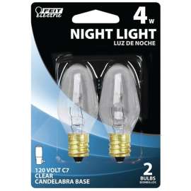 Feit Electric BP4C7 Incandescent Lamp, 4 W, Candelabra E12 Lamp Base, 2700 K Color Temp, 3000 hr Average Life