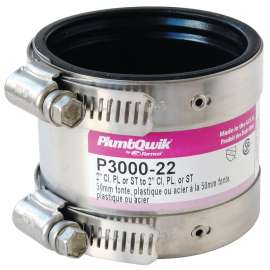 Fernco Proflex 3000 Series 3000-22 Shielded Pipe Coupling, 2 in, Stainless Steel Body, Black, 4.3 psi Pressure