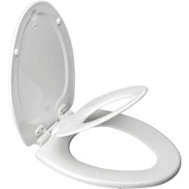 BEMIS 183SLOWA Toilet Seat, Elongated, Molded Wood, White, Twist Hinge