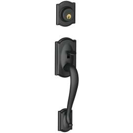 Schlage Camelot Series F58CAM622 Handleset, Keyed Different Key, Brass, Matte, 2-3/8 x 2-3/4 in Backset, C Keyway