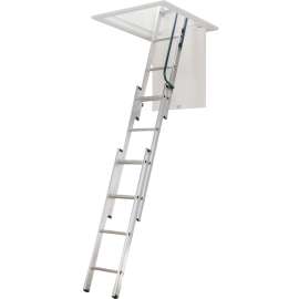 WERNER AA1510CA Attic Ladder, 7 ft to 9 ft 10 in H Ceiling, 18 x 24 in Ceiling Opening, 12-Step, 250 lb, Aluminum