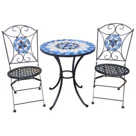 Seasonal Trends IP-21018 Bistro Mosaic Dining Set, 3-Piece, 225 lb Seating, Steel/Tile Tabletop, Black Table