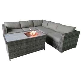 Seasonal Trends 201601 Venetia Seating Sectional Set, Aluminum/Ceramic Tile/PE Wicker, Gray, 4-Piece