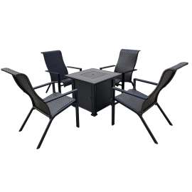 Seasonal Trends 141603 Sierra Chat Set with Fire Table, Ceramic Tile/PE Wicker/Steel, Dark Brown, Powder Coated