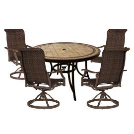 Seasonal Trends 101001 Orchard Grove Dining Set, 5-Piece, 4 Seating, Round Table, Mosaic Tile Tabletop, Brown Seat
