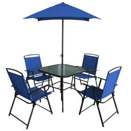 Seasonal Trends H5343 Olympia Patio Set with Folding Chair, 6-Piece, 4 Seating, Square Table, Glass Tabletop