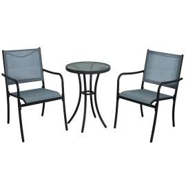 Seasonal Trends 59596 Bahamas Bistro Set, 3-Piece, 220 lb Seating, Steel with Tempered Glass Top Tabletop