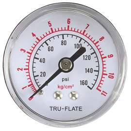 Tru-Flate 24803 Air Line Pressure Gauge, 1/4 in Connection, Threaded, Steel Gauge Case, 0 to 160 psi