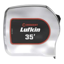 Crescent Lufkin Chrome Power Tape Series L935-02 Tape Measure, 35 ft L Blade, 1-1/8 in W Blade