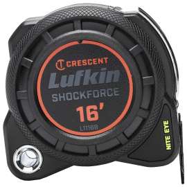 Crescent Lufkin Shockforce Nite Eye Series L1116B Tape Measure, 16 ft L Blade, 1-3/16 in W Blade, Steel Blade