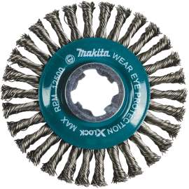 Makita X-LOCK D-72659 Wire Wheel Brush, 4-1/2 in Dia, Stringer Bead Twist Bristle, 0.02 in Dia Bristle