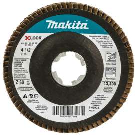 Makita X-LOCK T-03903 Grinding and Polishing Flap Disc, 4-1/2 in Dia, 7/8 in Arbor, 60 Grit, Coarse