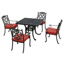 Seasonal Trends 161004 Athena Dining Set, 5-Piece, 4 Seating, Square Table, Cast Aluminum Tabletop, Dining Seat