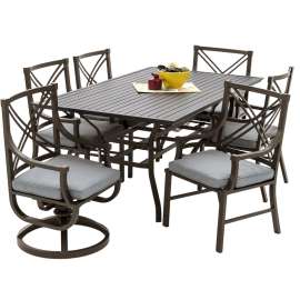 Seasonal Trends 161008 Audubon Dining Set, 7-Piece, 6 Seating, Rectangle Table, Aluminum Tabletop, Gray Table
