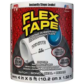 FLEX TAPE TFSWHTC0405 Waterproof Tape, 5 ft L, 4 in W, Rubber Backing, White