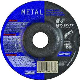 NORTON 66252836796 Grinding Wheel, 4-1/2 in Dia, 1/4 in Thick, 7/8 in Arbor, 24 Grit, Extra Coarse