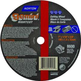 NORTON 66252905957 Cut-Off Wheel, 7 in Dia, 1/16 in Thick, 5/8 in Arbor, 36 Grit, Coarse, Aluminum Oxide Abrasive