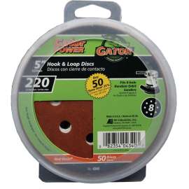 Gator 4340 Sanding Disc, 5 in Dia, 220 Grit, Extra Fine, Aluminum Oxide Abrasive, Vented