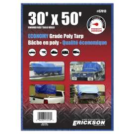 Erickson 57013 All-Purpose Tarp, 50 ft L, 30 ft W, Polyethylene, Blue