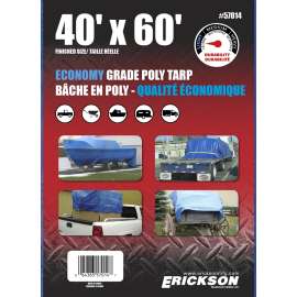 Erickson 57014 Economy-Grade, 40 ft L, 60 ft W, 4 mil Thick, Poly, Blue