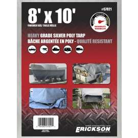 Erickson 57021 Heavy-Grade Tarp, 10 ft L, 8 ft W, Polyethylene, Silver