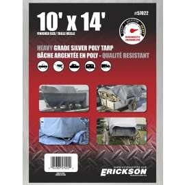 Erickson 57022 All-Purpose Heavy Grade Tarp, 10 x 14 ft, 9 mil, Polyethylene, Silver