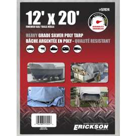 Erickson 57024 Heavy-Grade Tarp, 20 ft L, 12 ft W, Poly, Silver