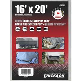 Erickson 57025 Tarp, 20 ft L, 16 ft W, 10 mil Thick, Polyethylene, Silver