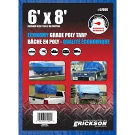 Erickson 57000 All-Purpose Tarp, 8 ft L, 6 ft W, Poly, Blue