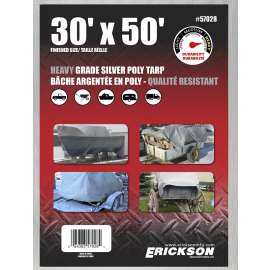 Erickson 57028 Heavy-Grade Tarp, 50 ft L, 30 ft W, 9 mil Thick, Poly, Silver