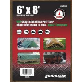 Erickson 57030 Mid-Grade Tarp, 8 ft L, 6 ft W, Poly, Brown/Green