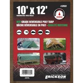 Erickson 57032 Mid-Grade Reversible Tarp, 12 ft L, 10 ft W, 5.5 mm Thick, Polyethylene, Brown/Green
