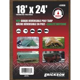 Erickson 57036 Reversible Tarp, 18 ft L, 24 ft W, 5 mm Thick, HDPE, Brown/Green