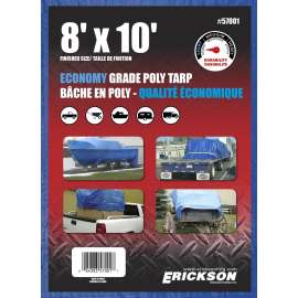 Erickson 57001 All-Purpose Tarp, 10 ft L, 8 ft W, 4 mm Thick, Polyethylene, Blue