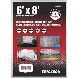 Erickson 57060 Economy-Grade Tarp, 8 ft L, 6 ft W, Poly, Clear White