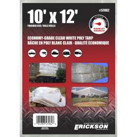 Erickson 57062 Economy-Grade Tarp, 12 ft L, 10 ft W, Poly, Clear White