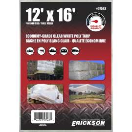 Erickson 57063 Economy-Grade Tarp, 16 ft L, 12 ft W, Poly, Clear White