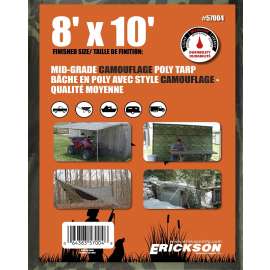 Erickson 57004 Mid-Grade Tarp, 10 ft L, 8 ft W, Poly, Camouflage