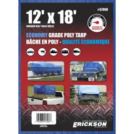 Erickson 57008 All-Purpose Tarp, 18 ft L, 12 ft W, Polyethylene, Blue