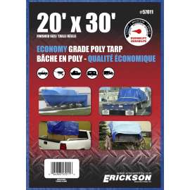 Erickson 57011 All-Purpose Tarp, 30 ft L, 20 ft W, 4 mm Thick, Polyethylene, Blue