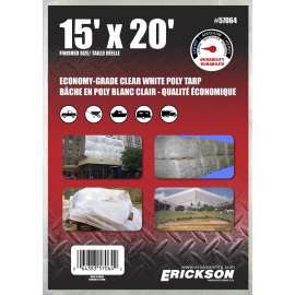 Erickson 57064 Utility Tarp, 15 ft L, 20 ft W, White