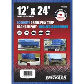 Erickson 57015 Economy-Grade Tarp, 24 ft L, 12 ft W, Poly, Blue