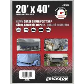 Erickson 57019 Heavy-Grade Tarp, 40 ft L, 20 ft W, Poly, Silver