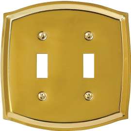 Amerelle 76TTBR Wallplate, 5-1/8 in L, 5-1/8 in W, 2 -Gang, Solid Brass, Polished Brass