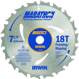 IRWIN MARATHON 14028 Circular Saw Blade, 7-1/4 in Dia, 5/8 in Arbor, 18-Teeth, Carbide Cutting Edge