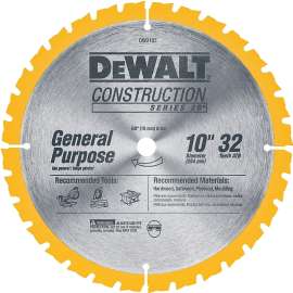 DeWALT DW3103 Saw Blade, 10 in Dia, Carbide Cutting Edge, 5/8 in Arbor, Carbide